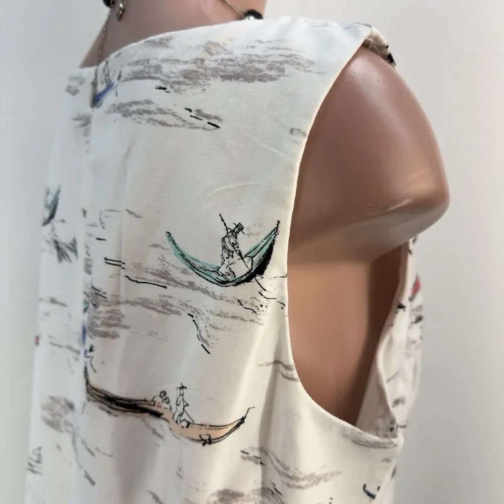 NEW Leslie Fay Venice Gondula Boat White Sleeveless Knee Length Shift Dress 14 - Picture 10 of 17